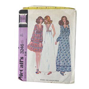 70s McCalls 3246 Misses Junior Dress Pattern Size 10 High Waist 11 Pieces CUT